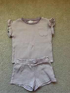 Little Planet organic girls purple and white striped shorts matching set 4T